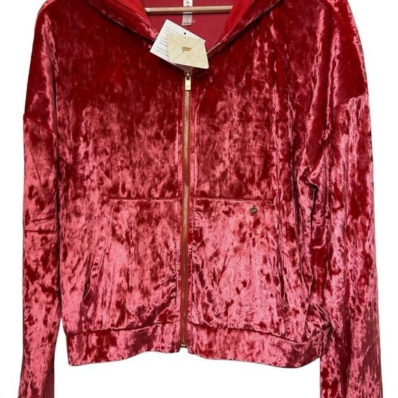 Fabletics Crushed Velour Zip Up Hoodie strawberry red large new - Picture 13 of 15